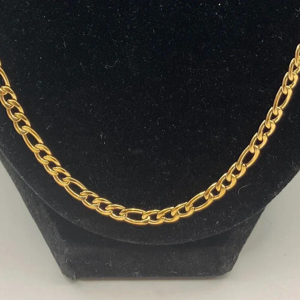 Real 18k Gold Plated Figaro 22 inch NEW Chain Real 24k Gold Plated Lobster Clasp